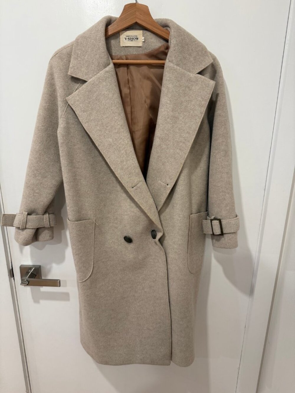 V-SHOW Beige Double-Breasted Overcoat - Size L